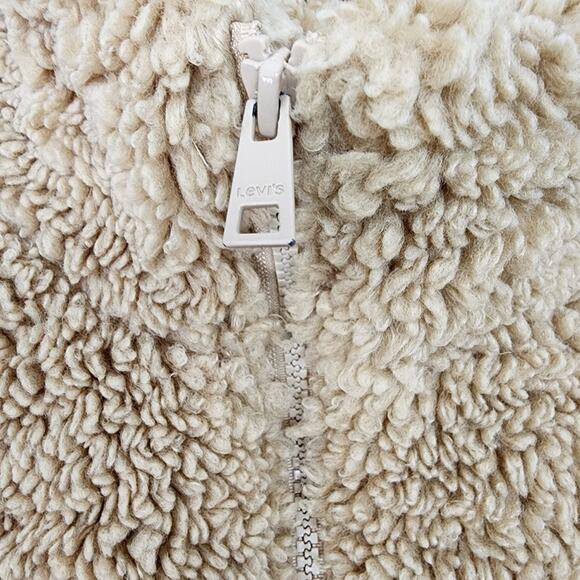 Levi's Teddy Sherpa Fleece Full Zip Jacket Sesame Brown Tan Medium Cinched NEW - Picture 9 of 16